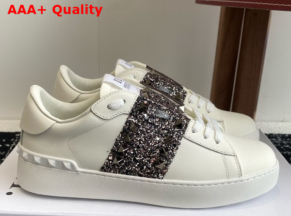 Valentino Garavani Rockstud Untitled Sneaker in Calfskin with Strass White Replica