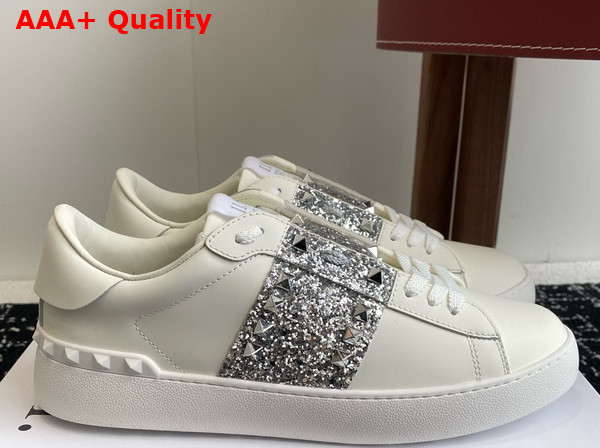 Valentino Garavani Rockstud Untitled Sneaker in Calfskin with Strass White Replica