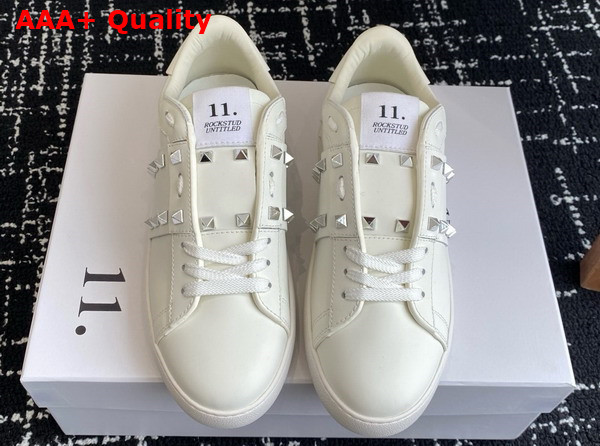 Valentino Garavani Rockstud Untitled Sneaker in White Calfskin with Silver Studs Replica