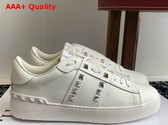 Valentino Garavani Rockstud Untitled Sneaker in White Calfskin with Silver Studs Replica