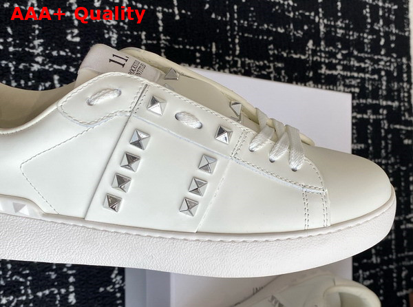 Valentino Garavani Rockstud Untitled Sneaker in White Calfskin with Silver Studs Replica