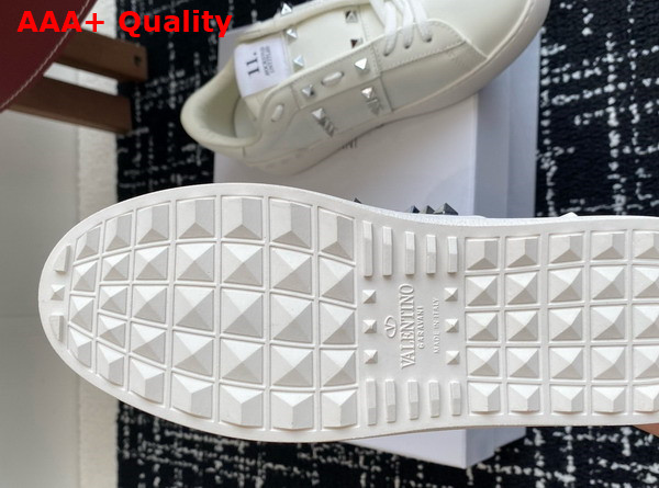 Valentino Garavani Rockstud Untitled Sneaker in White Calfskin with Silver Studs Replica