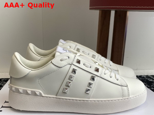 Valentino Garavani Rockstud Untitled Sneaker in White Calfskin with Silver Studs Replica