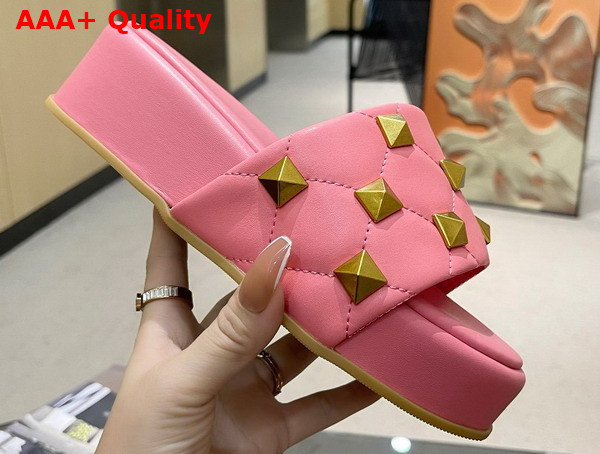 Valentino Garavani Roman Stud Flatform Slide Sandal in Pink Quilted Nappa Leather Replica