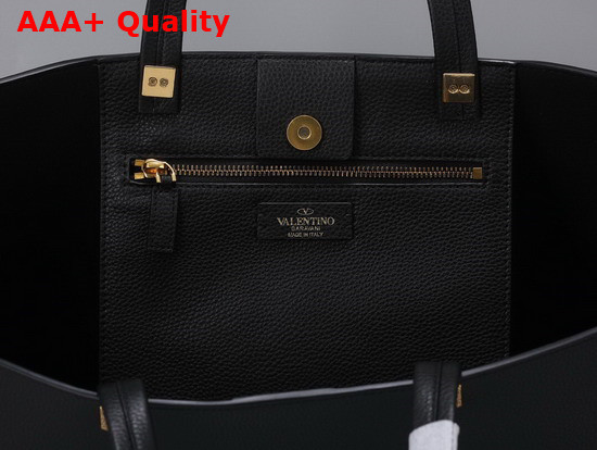 Valentino Garavani Roman Stud Grainy Calfskin Tote Bag in Black Replica