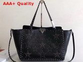 Valentino Garavani Star Studded Medium Tote in Black Calfskin Replica