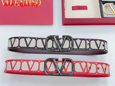Valentino Garavani Toile Iconographe Belt with Leather Details Beige and Red Replica