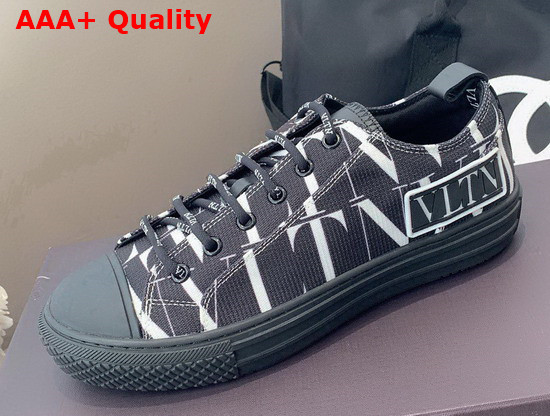 Valentino Garavani VLTN TIMES Giggies Low Top Fabric Sneaker in Black All Over VLTN Multicolor Print Replica