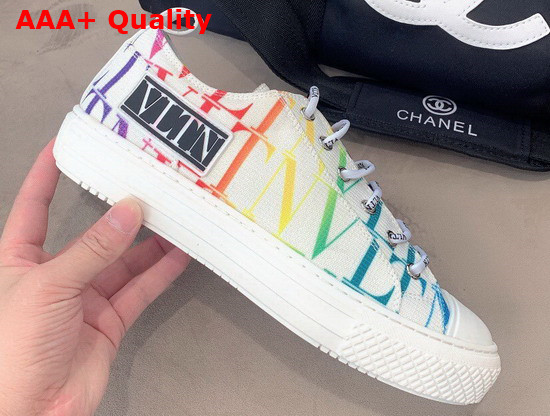 Valentino Garavani VLTN TIMES Giggies Low Top Fabric Sneaker in White All Over VLTN Multicolor Print Replica