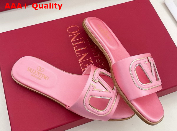 Valentino Garavani VLogo Cut Out Slide Sandal in Pink Satin Replica