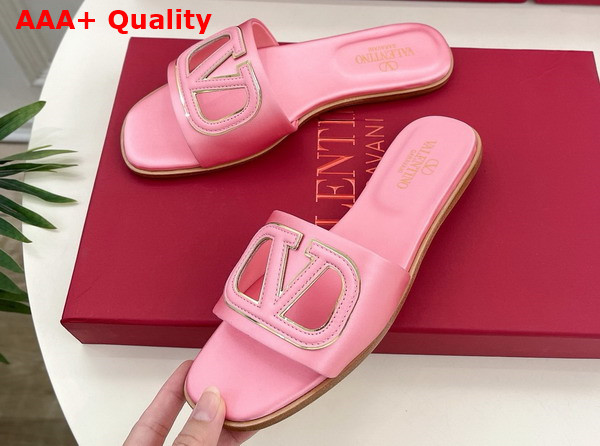 Valentino Garavani VLogo Cut Out Slide Sandal in Pink Satin Replica