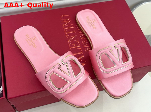 Valentino Garavani VLogo Cut Out Slide Sandal in Pink Satin Replica