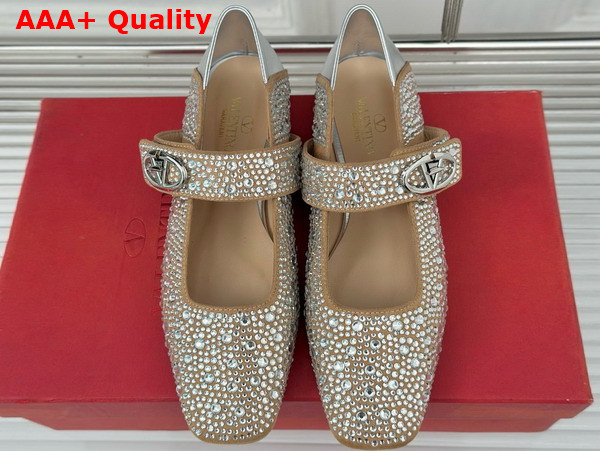 Valentino Garavani VLogo Locker Mary Jane Ballerinas with Crystal Silver Replica