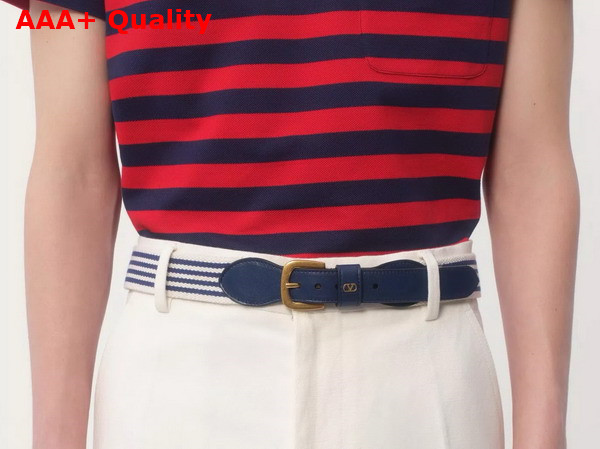 Valentino Garavani VLogo Signature Belt in Ribbon and Calfskin White Blue Worker Replica