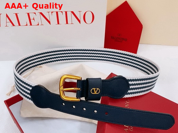 Valentino Garavani VLogo Signature Belt in Ribbon and Calfskin White Blue Worker Replica