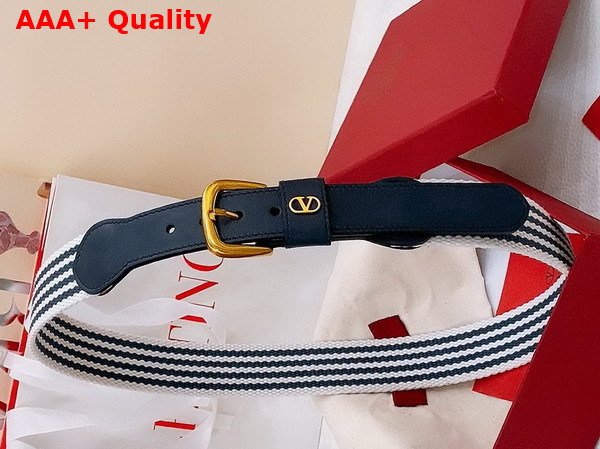 Valentino Garavani VLogo Signature Belt in Ribbon and Calfskin White Blue Worker Replica