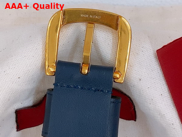 Valentino Garavani VLogo Signature Belt in Ribbon and Calfskin White Blue Worker Replica