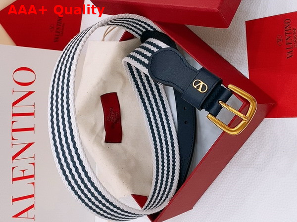 Valentino Garavani VLogo Signature Belt in Ribbon and Calfskin White Blue Worker Replica