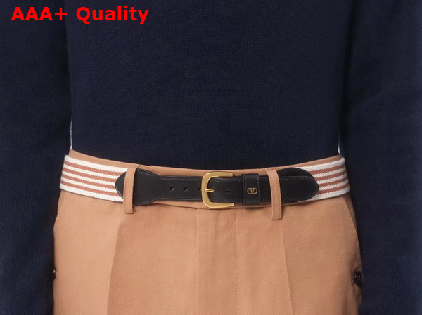 Valentino Garavani VLogo Signature Belt in Ribbon and Calfskin White Testa Di Moro Black Replica