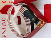 Valentino Garavani VLogo Signature Belt in Ribbon and Calfskin White Testa Di Moro Black Replica