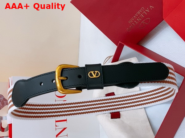 Valentino Garavani VLogo Signature Belt in Ribbon and Calfskin White Testa Di Moro Black Replica