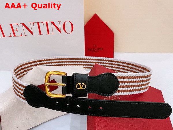 Valentino Garavani VLogo Signature Belt in Ribbon and Calfskin White Testa Di Moro Black Replica