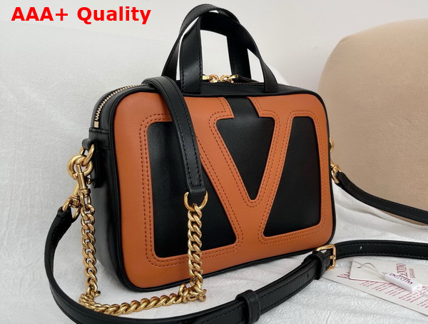 Valentino Garavani Viva Superstar Nappa Leather Handbag Black and Spice Replica
