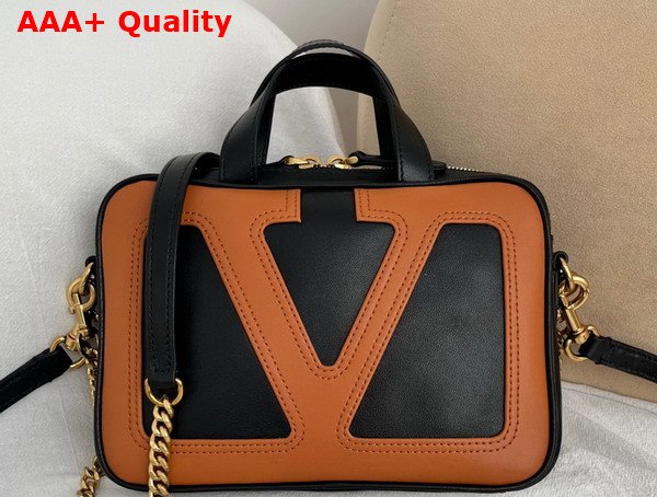 Valentino Garavani Viva Superstar Nappa Leather Handbag Black and Spice Replica