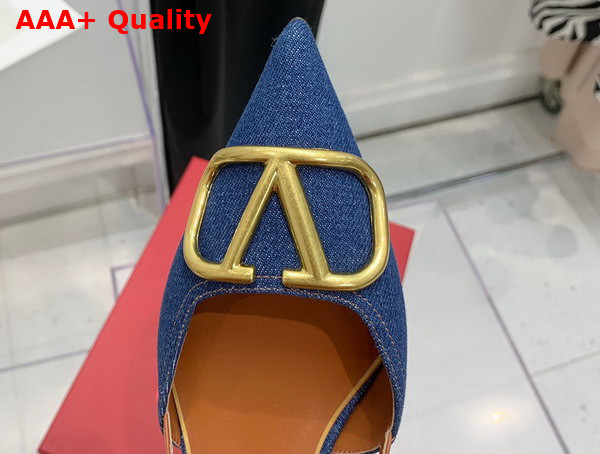 Valentino Garavani Vlogo Signature Denim Slingback Pump 40mm Blue Replica