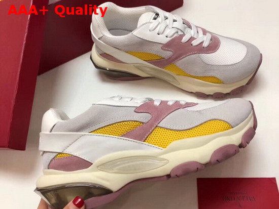 Valentino Leather Bounce Sneaker Light Grey Suede and Yellow Fabric Replica
