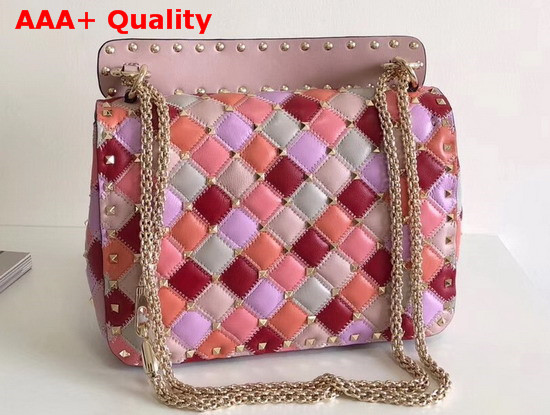 Valentino Medium Rockstud Spike Bag Multicolor Patchwork Lambskin Replica