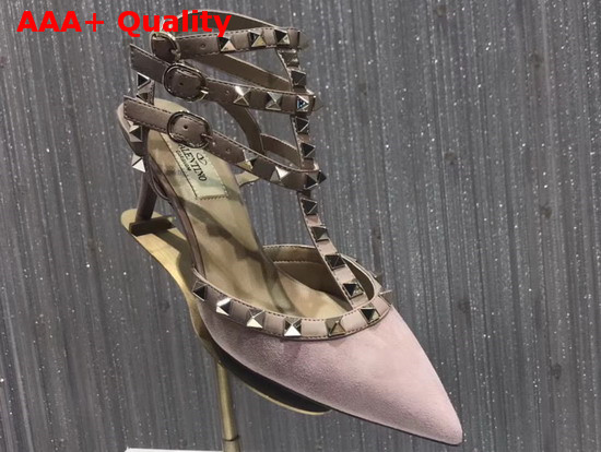 Valentino Rockstud Ankle Strap Pump in Pink Suede Replica