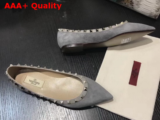 Valentino Rockstud Ballerina Shoes in Grey Suede Replica