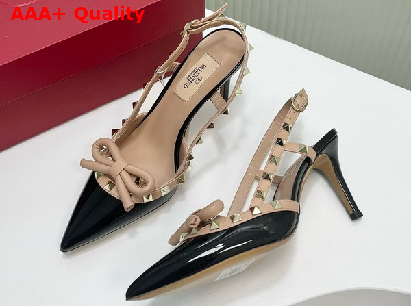 Valentino Rockstud Bow Slingback Patent Leather Pump 60mm Black and Nude Replica