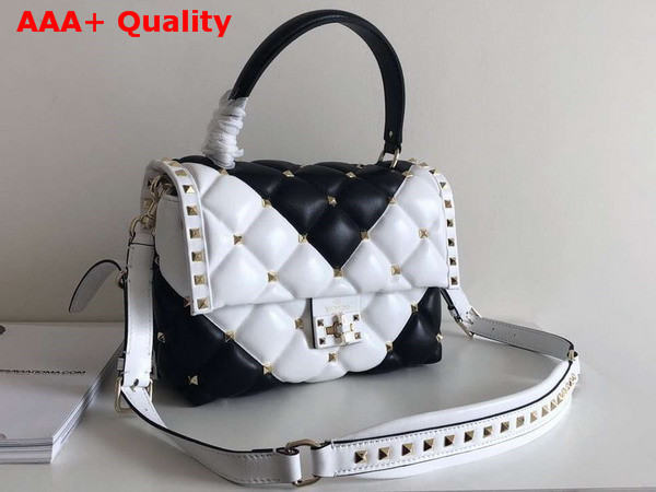 Valentino Rockstud Top Handle Bag in White and Black Soft Lambskin Replica