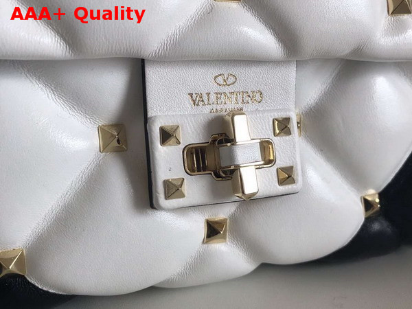 Valentino Rockstud Top Handle Bag in White and Black Soft Lambskin Replica