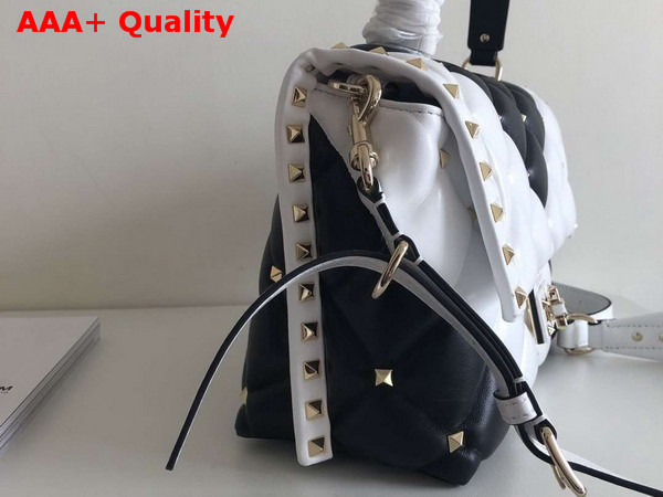 Valentino Rockstud Top Handle Bag in White and Black Soft Lambskin Replica