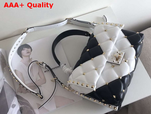 Valentino Rockstud Top Handle Bag in White and Black Soft Lambskin Replica