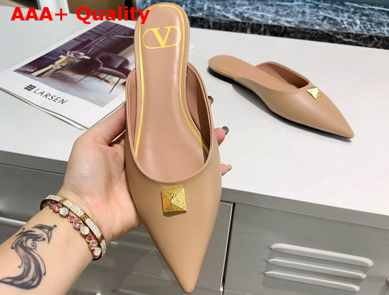 Valentino Roman Stud Flat Mule Nude Calfskin Replica