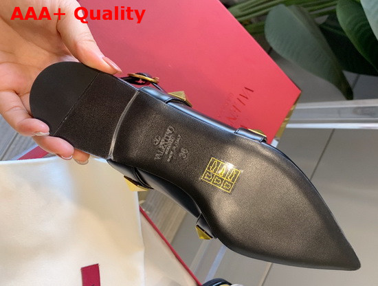Valentino Roman Stud Flat Sandal in Black Calfskin Replica