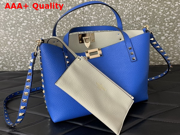 Valentino Small Rockstud Grainy Calfskin Bag with Contrasting Lining Light Blue Replica