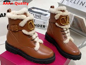 Valentino Vlogo Signature Calfskin Combat Boot in Brown with Shearling Replica