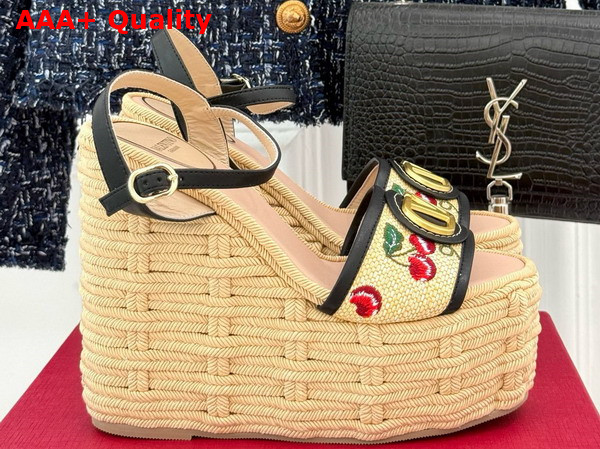 Valentino Vlogo Signature Cherryfic Pattern Wedge Sandal 120mm Replica