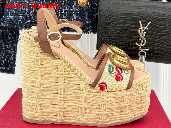Valentino Vlogo Signature Cherryfic Pattern Wedge Sandal 120mm Replica
