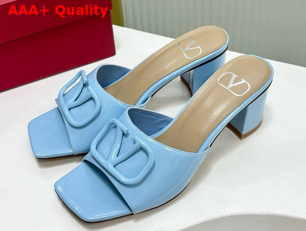 Valentino Vlogo Signature Patent Leather Slide Sandal 60mm Azure Replica