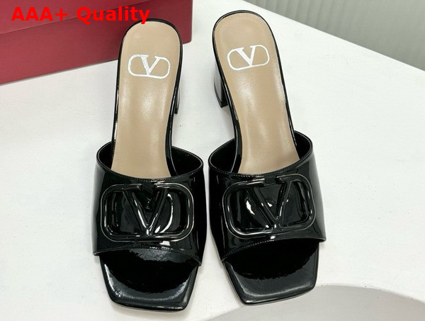 Valentino Vlogo Signature Patent Leather Slide Sandal 60mm Black Replica