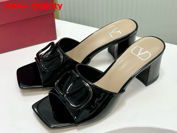 Valentino Vlogo Signature Patent Leather Slide Sandal 60mm Black Replica