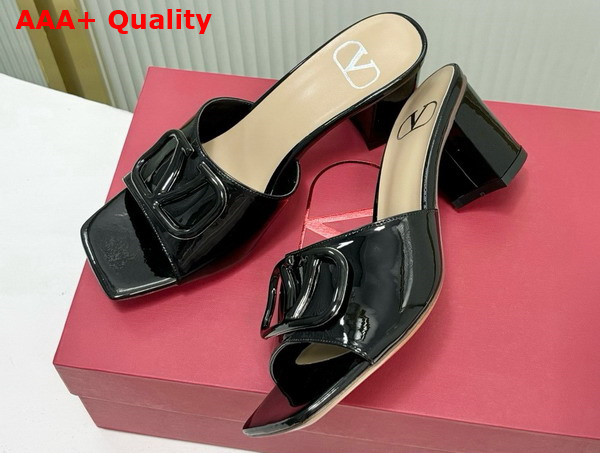 Valentino Vlogo Signature Patent Leather Slide Sandal 60mm Black Replica