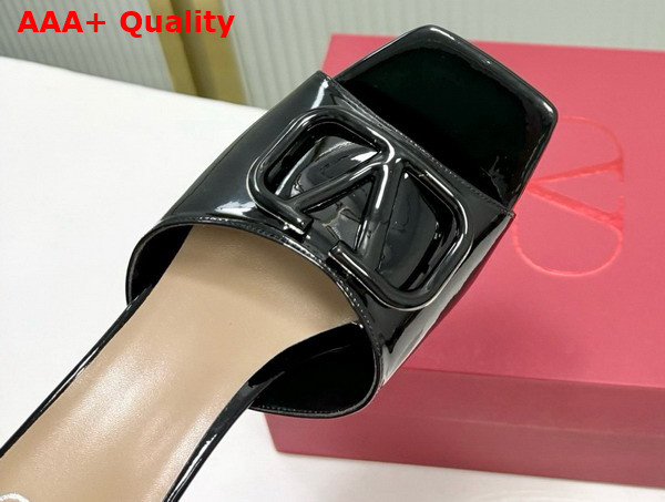 Valentino Vlogo Signature Patent Leather Slide Sandal 60mm Black Replica