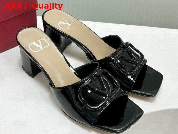 Valentino Vlogo Signature Patent Leather Slide Sandal 60mm Black Replica